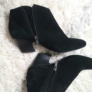Ivanka Trump Black Suede Chunky Ankle Booties Heels Size 6.5 M